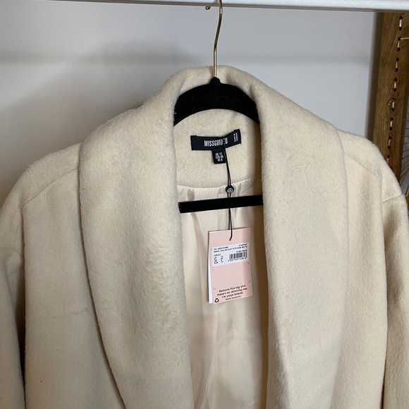 Missguided Cream Long Coat - Picture 3 of 6